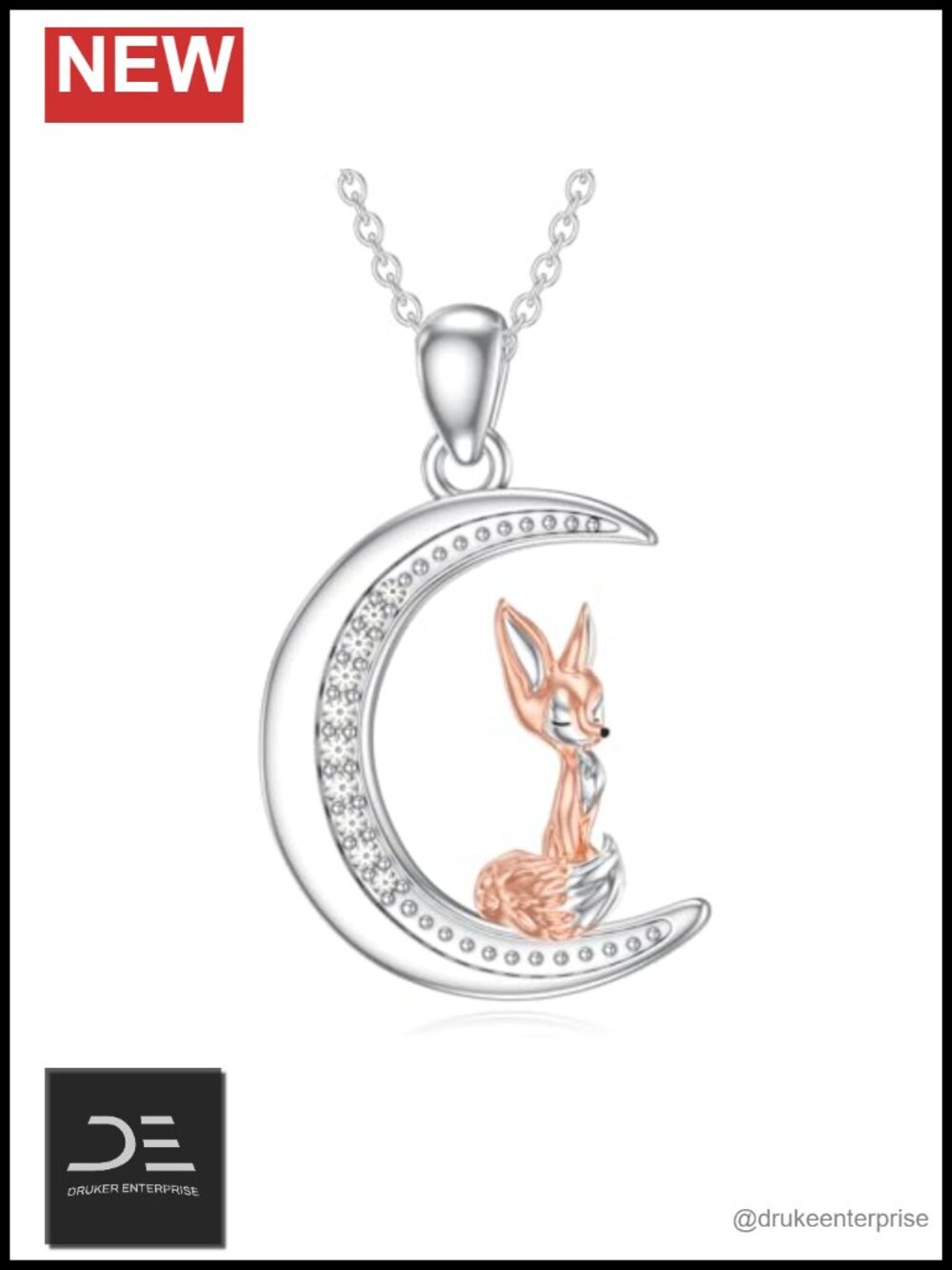 Sterling Silver Diamond Fox Pendant Necklace 18in Extender Women Jewelry Gift